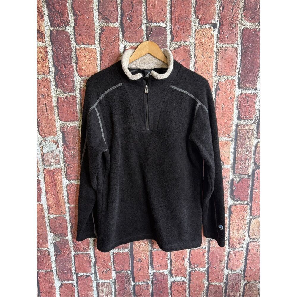 Kuhl Sweater Mens M Black Alfpaca 1/4 Zip Mock Neck Heavy Knit Pullover
